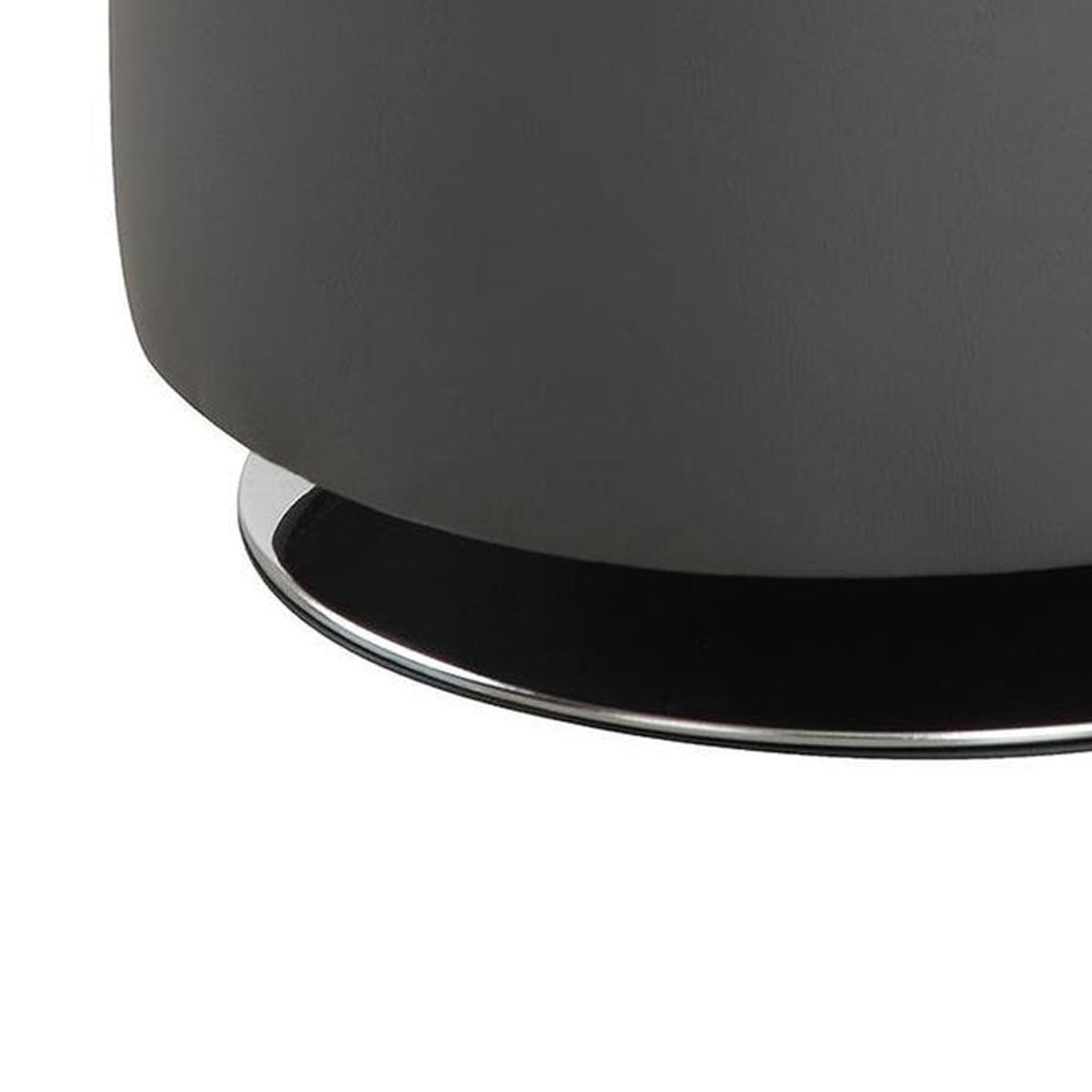 Round Leatherette Swivel Ottoman with Tufted Seat, Gray and Black - BM206528
