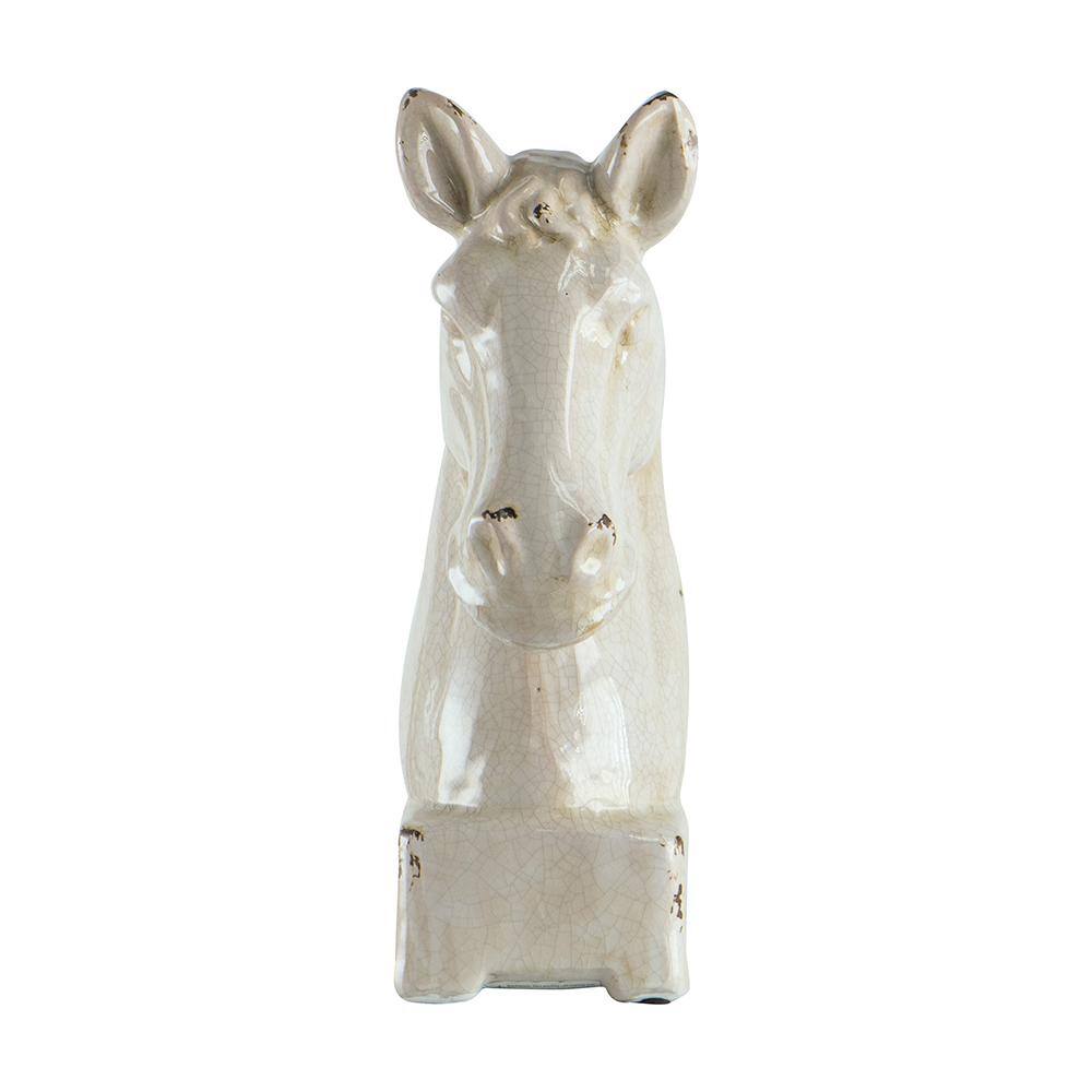 Transitional Style Ceramic Horse Head Decor Piece, Large, Beige - BM206726