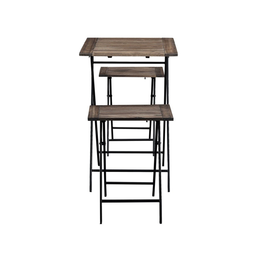 3 Piece Foldable Wood and Metal Dining Set with X Frame Leg,Brown and Black - BM209088