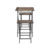 3 Piece Foldable Wood and Metal Dining Set with X Frame Leg,Brown and Black - BM209088