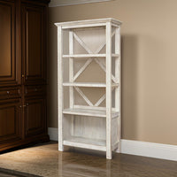 X Shape Back Bookcase with 3 Open Shelves and 1 Open Compartment in White - BM209264