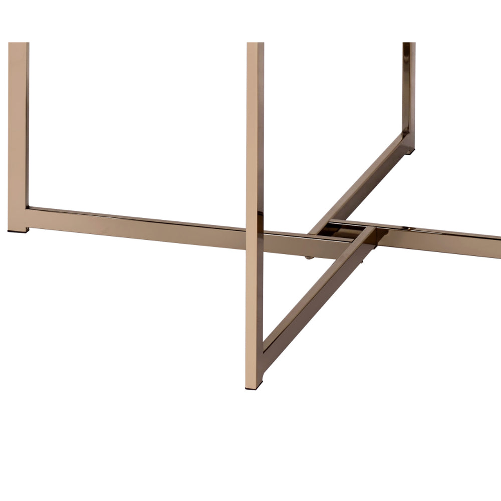 Coffee Table with X Shaped Metal Base and Round Wooden Top, Gold and Gray - BM209590