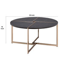 Coffee Table with X Shaped Metal Base and Round Wooden Top, Gold and Gray - BM209590