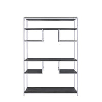 Etagere Bookshelf with 7 Shelves and Geometric Pattern,Silver and Dark Gray - BM209606