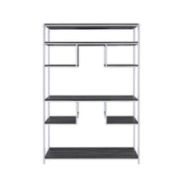 Etagere Bookshelf with 7 Shelves and Geometric Pattern,Silver and Dark Gray - BM209606