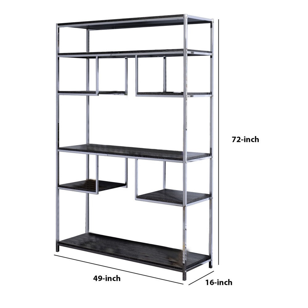 Etagere Bookshelf with 7 Shelves and Geometric Pattern,Silver and Dark Gray - BM209606