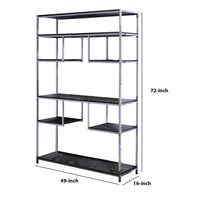 Etagere Bookshelf with 7 Shelves and Geometric Pattern,Silver and Dark Gray - BM209606