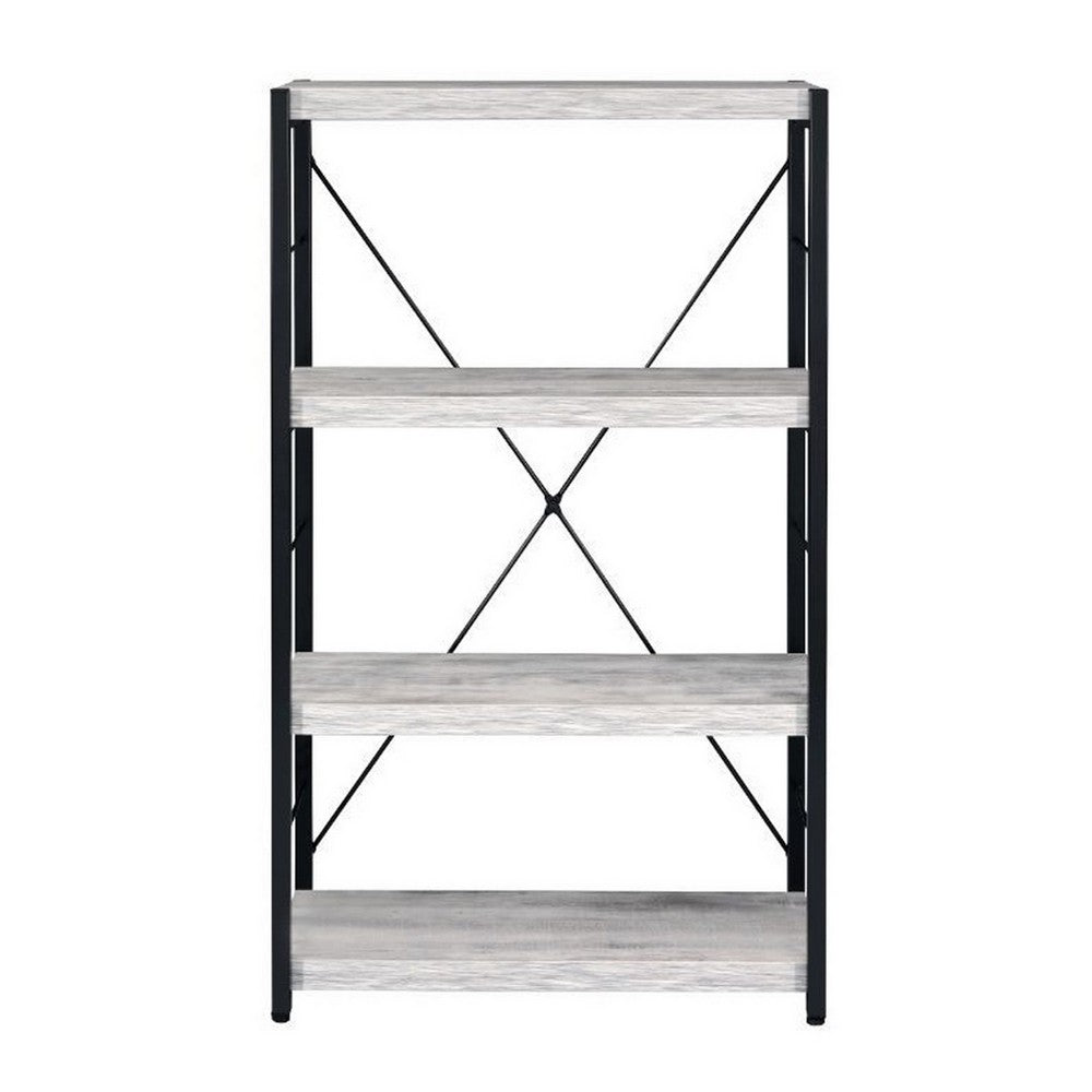 Industrial Bookshelf with 4 Shelves and Open Metal Frame, White and Black - BM209632