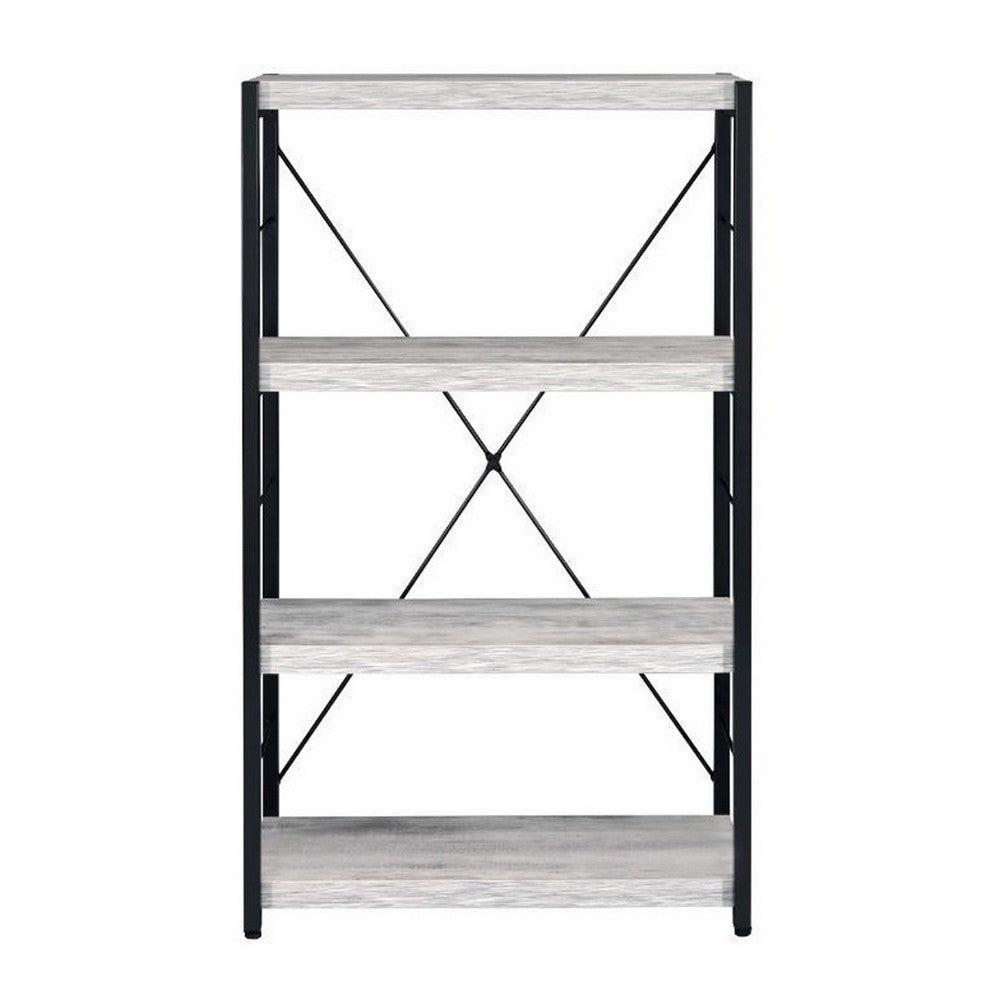 Industrial Bookshelf with 4 Shelves and Open Metal Frame, White and Black - BM209632