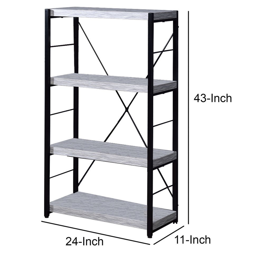 Industrial Bookshelf with 4 Shelves and Open Metal Frame, White and Black - BM209632