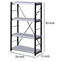 Industrial Bookshelf with 4 Shelves and Open Metal Frame, White and Black - BM209632