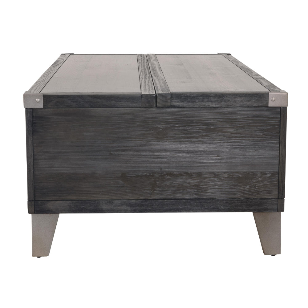 Wooden Lift Top Cocktail Table with 2 Drawers and Metal Accents in Gray - BM210957