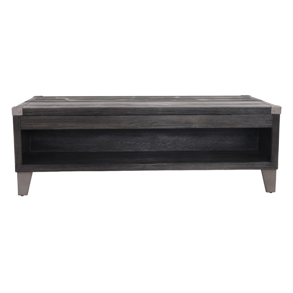 Wooden Lift Top Cocktail Table with 2 Drawers and Metal Accents in Gray - BM210957