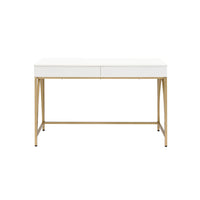 Rectangular Wooden Frame Desk with 2 Drawers and Metal Legs in White and Gold - BM211100