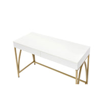 Rectangular Wooden Frame Desk with 2 Drawers and Metal Legs in White and Gold - BM211100