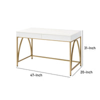 Rectangular Wooden Frame Desk with 2 Drawers and Metal Legs in White and Gold - BM211100