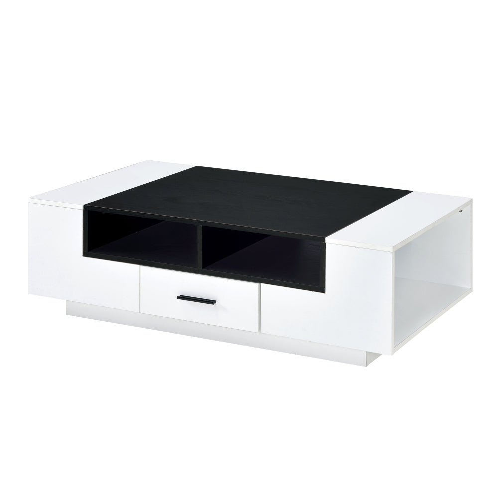 Contemporary Coffee Table with Drawer and Open Compartment in Black and White - BM211122
