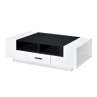Contemporary Coffee Table with Drawer and Open Compartment in Black and White - BM211122