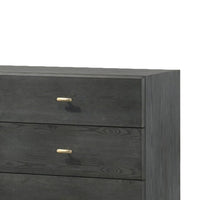 Wooden Dresser with 6 Drawers and Metal Hairpin Legs, Gray and Gold - BM211165