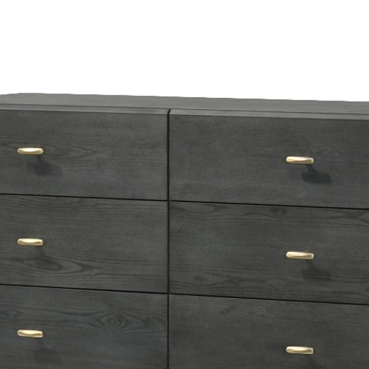 Wooden Dresser with 6 Drawers and Metal Hairpin Legs, Gray and Gold - BM211165