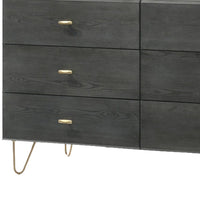 Wooden Dresser with 6 Drawers and Metal Hairpin Legs, Gray and Gold - BM211165