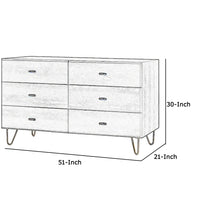 Wooden Dresser with 6 Drawers and Metal Hairpin Legs, Gray and Gold - BM211165