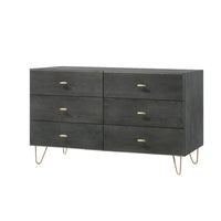 Wooden Dresser with 6 Drawers and Metal Hairpin Legs, Gray and Gold - BM211165