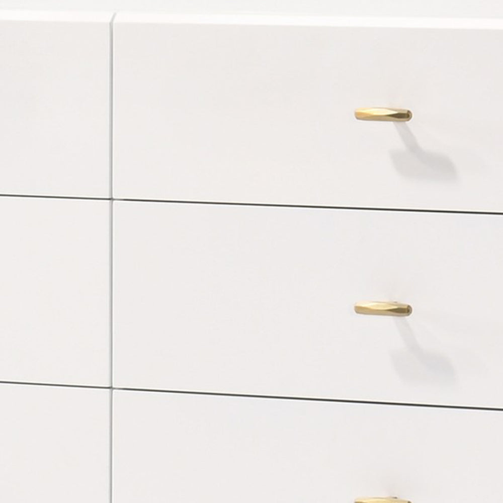6 Drawer Wooden Dresser with Metal Hairpin Legs, White and Gold - BM211214