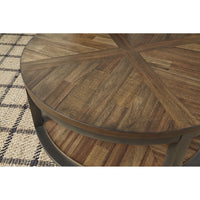 Round Metal Frame Table Set with Wooden Top and Open Bottom Shelf in Brown - BM213261