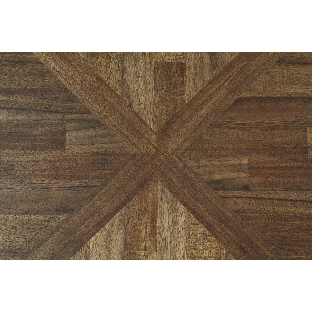 Round Metal Frame Table Set with Wooden Top and Open Bottom Shelf in Brown - BM213261