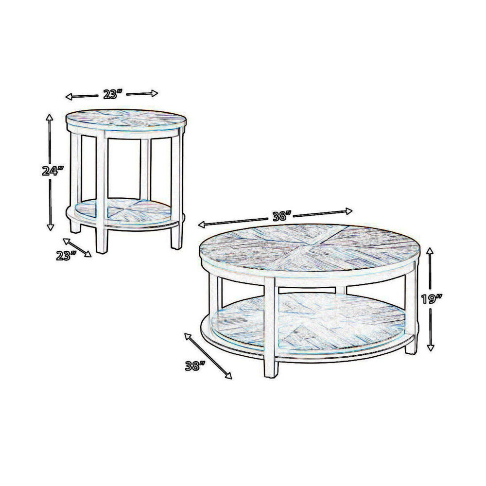 Round Metal Frame Table Set with Wooden Top and Open Bottom Shelf in Brown - BM213261