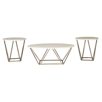 Faux Marble Table Set with 1 Coffee Table and 2 End Tables in White and Gold - BM213306
