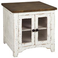 Two Tone Wooden End Table with Metal Grill Cabinet in Brown and White - BM213349