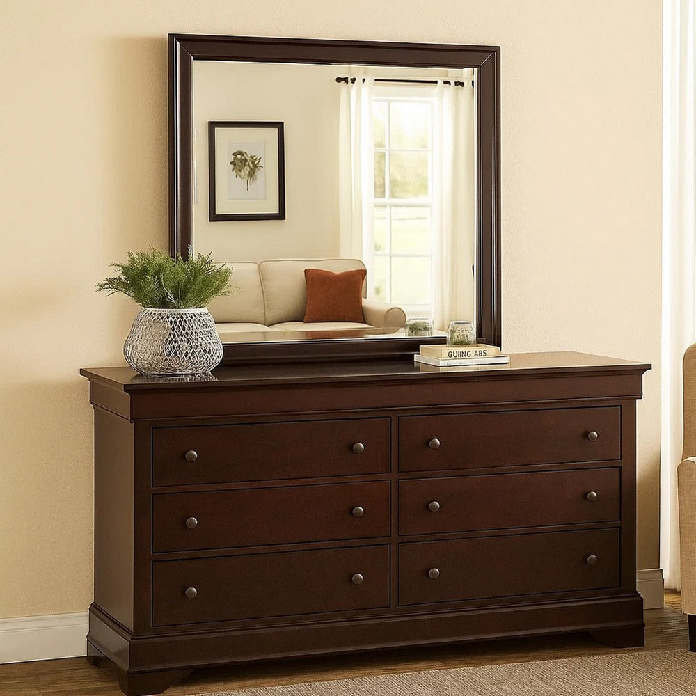Square Molded Wooden Frame Dresser Mirror, Cherry Brown and Silver - BM215171