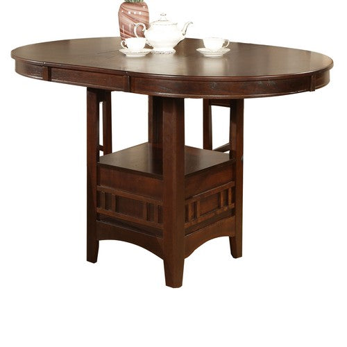 Extendable Round Wooden Counter Height Table with Open Bottom Shelf, Gray - BM215254