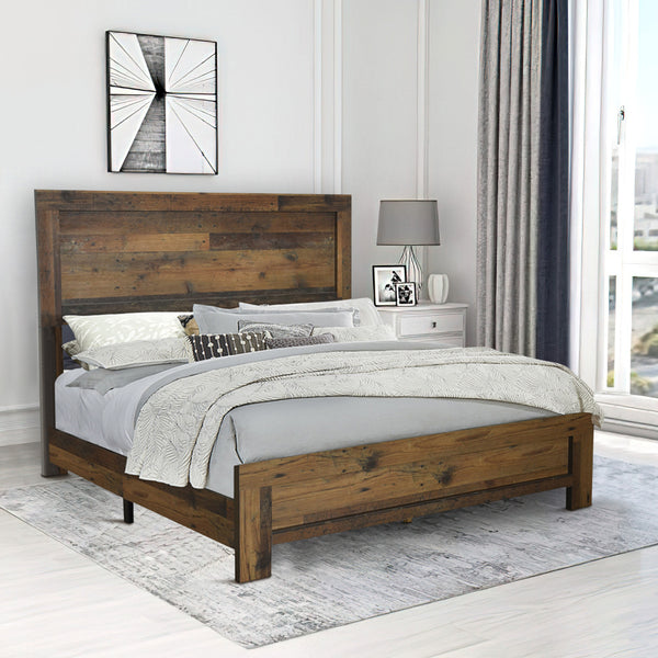 Contemporary Eastern King Bed with Rustic Details, Dark Brown - BM215788