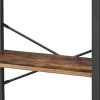 4 Tier Wood and Metal Bookcase with Criss Cross Back, Rustic Brown and Black - BM217079