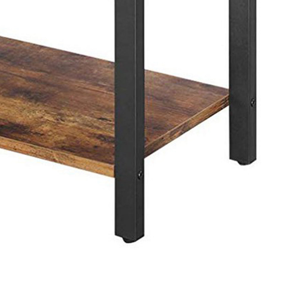 4 Tier Wood and Metal Bookcase with Criss Cross Back, Rustic Brown and Black - BM217079