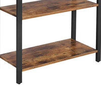 4 Tier Wood and Metal Bookcase with Criss Cross Back, Rustic Brown and Black - BM217079