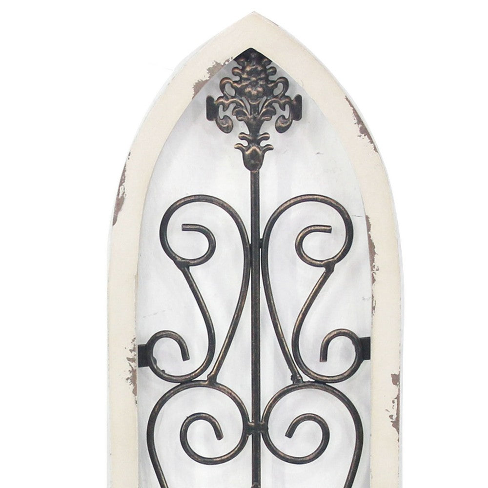 Arch Design Wooden Frame Candle Holder with Scrollwork, Set of 2, White - BM217256