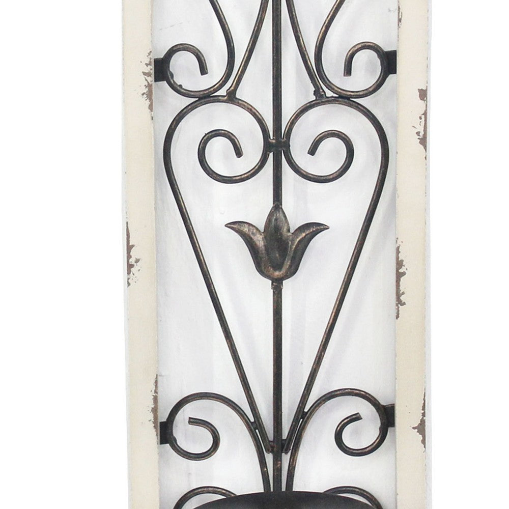 Arch Design Wooden Frame Candle Holder with Scrollwork, Set of 2, White - BM217256