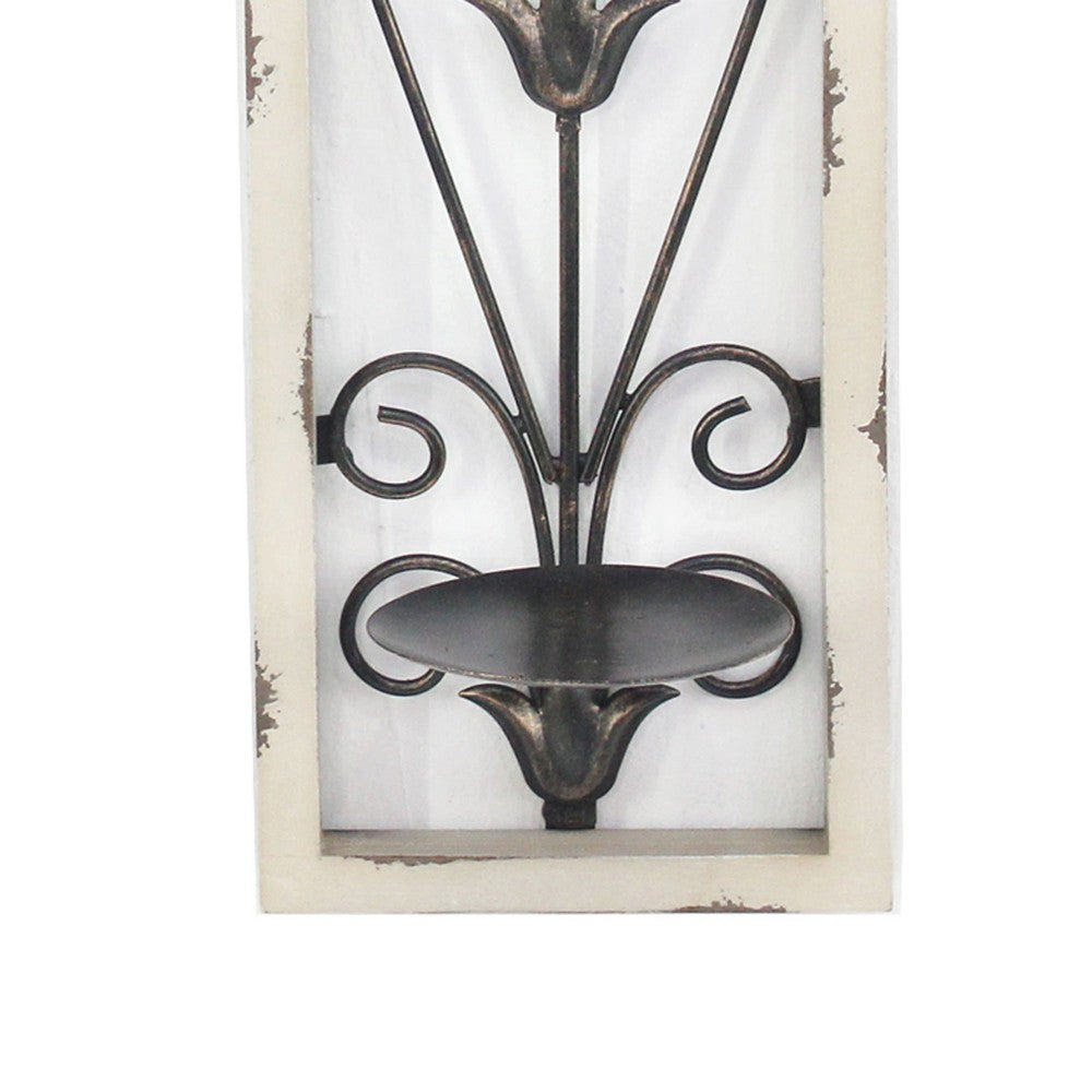 Arch Design Wooden Frame Candle Holder with Scrollwork, Set of 2, White - BM217256