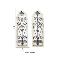Arch Design Wooden Frame Candle Holder with Scrollwork, Set of 2, White - BM217256