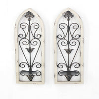Arch Design Wooden Frame Candle Holder with Scrollwork, Set of 2, White - BM217256