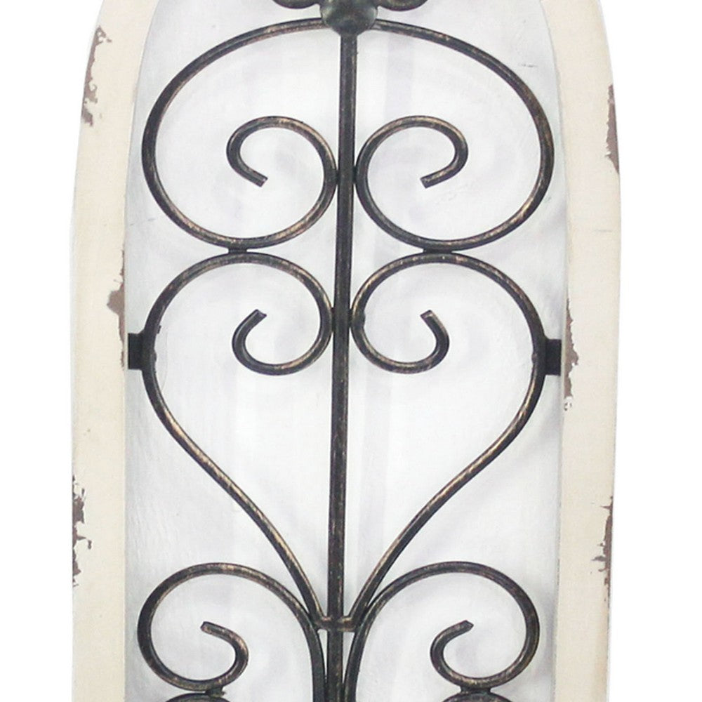 Arch Frame Candle Holder with Fleur De Lis and Finial Top, Set of 2,White - BM217257
