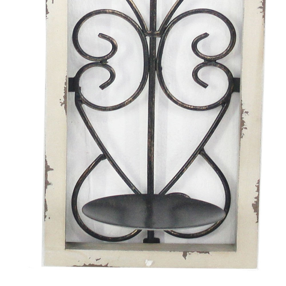 Arch Frame Candle Holder with Fleur De Lis and Finial Top, Set of 2,White - BM217257