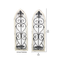 Arch Frame Candle Holder with Fleur De Lis and Finial Top, Set of 2,White - BM217257