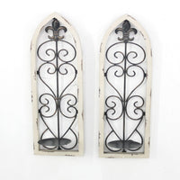 Arch Frame Candle Holder with Fleur De Lis and Finial Top, Set of 2,White - BM217257