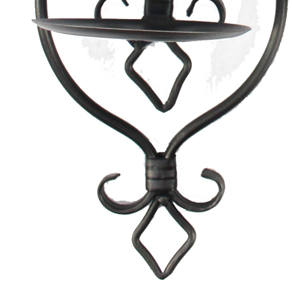 Metal Candle Holder with Fleur De Lis Design, Set of 2, Black - BM217258