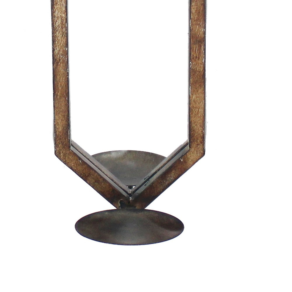 Hexagonal Frame Candle Holder with Mirror Panel, Set of 2,Gold and Silver - BM217259